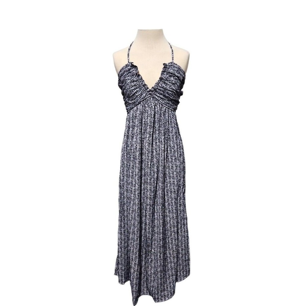 Size Small Gotdamit Halter Tie Back Dress Maxi W/ Pockets Slits Black & White